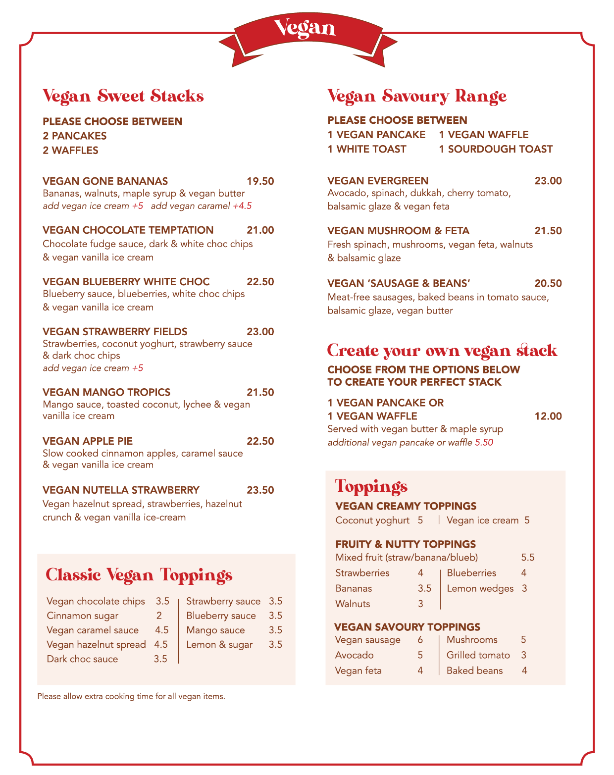 Helga's Menu - Vegan