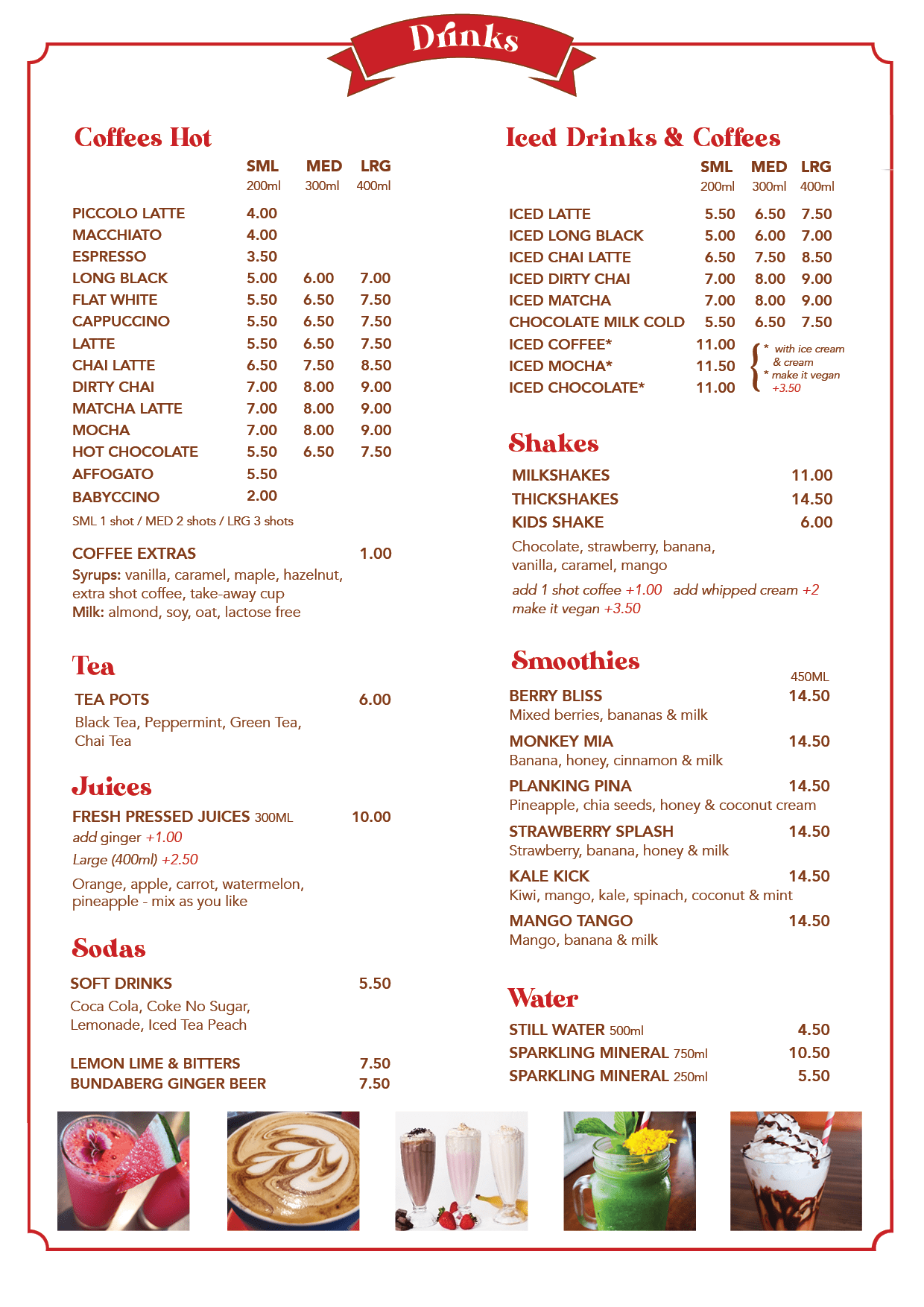 Helga's Menu - Drinks
